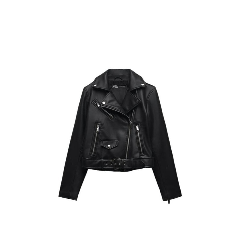 ZARA  FEW ITEMS LEFT FAUX LEATHER BIKER JACKET BLACK SIZE S | 3046/060